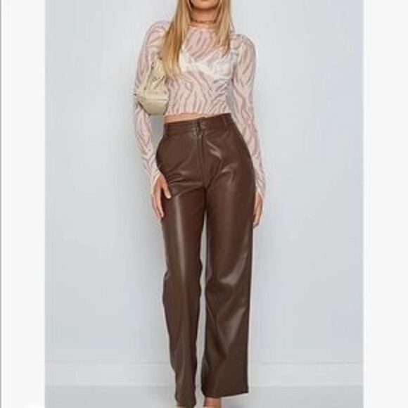 NEW Leather High Waist Straight Pants - Picture 1 of 8